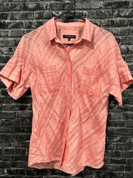 Lafayette 148 New York Tops - Lafayette 148 New York Coral Plaid Short Sleeve Button-Down Shirt